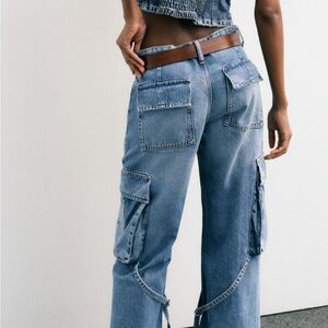 Zara Women's Blue Cargo Jeans